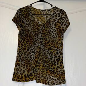 Leopard Sheer Short Sleeve Blouse